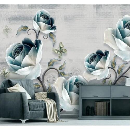 Xuesu 3D relief rose European retro TV background wall decorative painting wall paper custom 8D waterproof wall cloth
