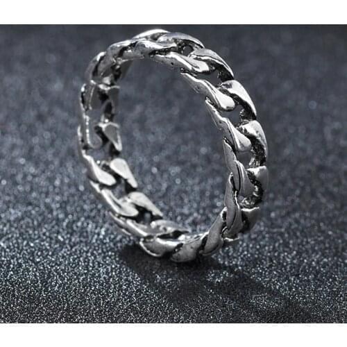 Retro Silver Color Punk Link Chain Ring Stainless Steel Stylish Rings for Men Women Rock Roll Fashion Jewelry Gift Drop Shipping