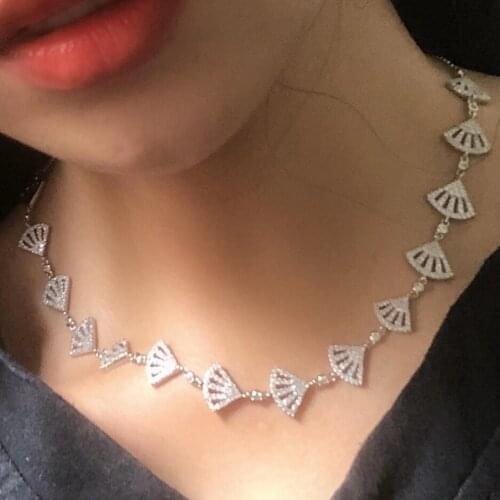 UMGODLY Brand Luxury Necklace 925 Sterling Silver Sector Pendant Beautiful Full Cubic Zirconia Fashion Women Party Jewelry