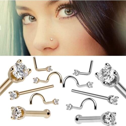 5PCS Surgical Steel Zircon Gem Bone Nose Stud Piercing Earring Anodized Rose Gold Color Nose Ring Prong Nose Body Jewelry