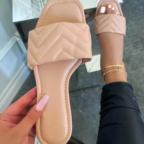 2021 Newest High Quality Women Slides Square Toe Flat Slippers Summer Outdoor Beach Non-Slip Casual Sandals Female Shoes