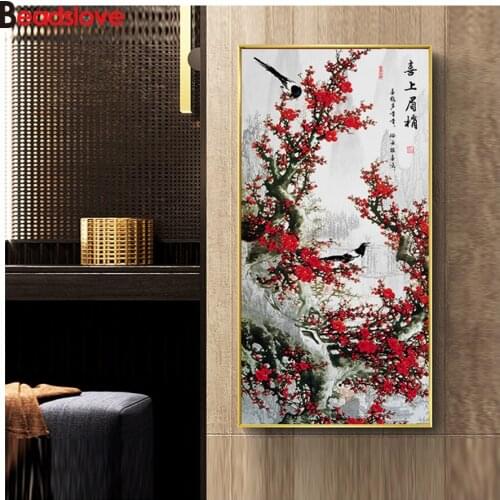 Modern Simple Plum Blossom pictures mosaic diamond embroidery beads DIY 5D Full round diamond mosaic sale large size wall decor