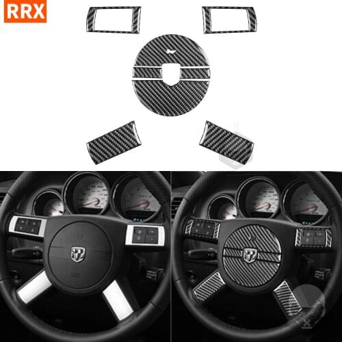 Carbon Fiber For Dodge Challenger 2008-2010 Steering Wheel Button Accent Emblem Sticker Modified Cover Interior Car Accessories