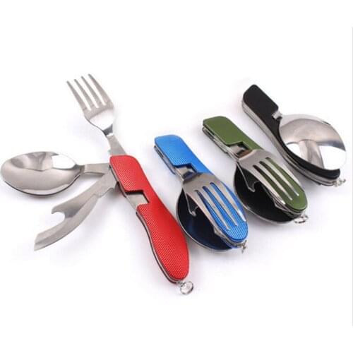 Outdoor Portable Multi-Function 3 in 1 Stainless Steel Tableware Camping Hiking Foldable Picnic Cutlery Sets Knife for food Fork