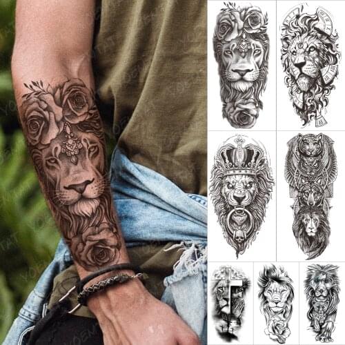 Waterproof Temporary Tattoo Sticker Jewel Rose Flowers Lion Tattoos Crown Cross Animal Body Art Arm Fake Sleeve Tatoo Women