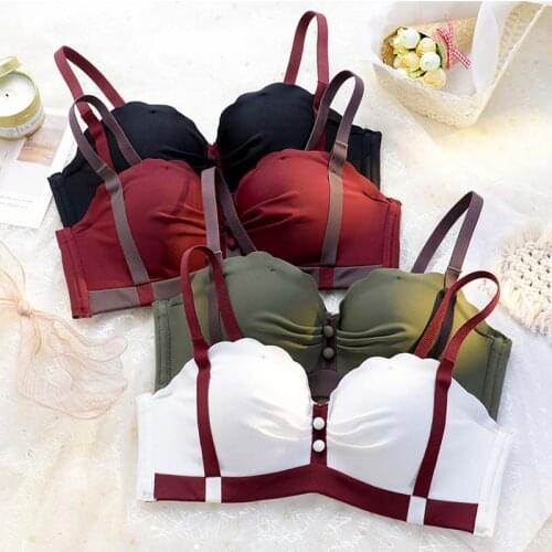 Wasteheart New Women Fashion Red Sexy Lingerie Bralette Push Up Cotton Panties Wireless Bra Sets Underwear A B Female Bras
