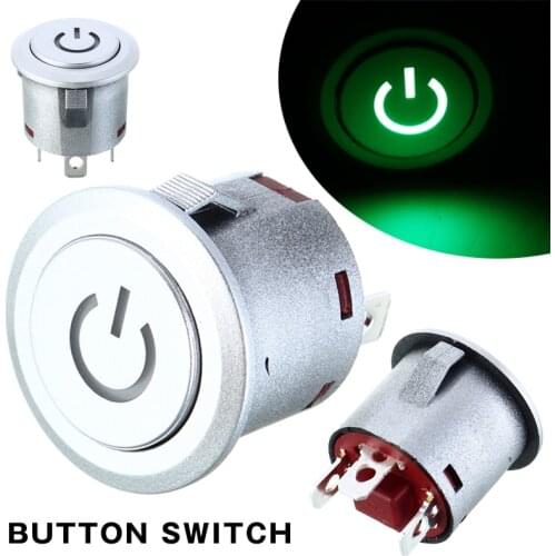 22mm Green LED Power Button Switch 12V Autolock Power Button Push Button ON/Off Switch Auto Replacement