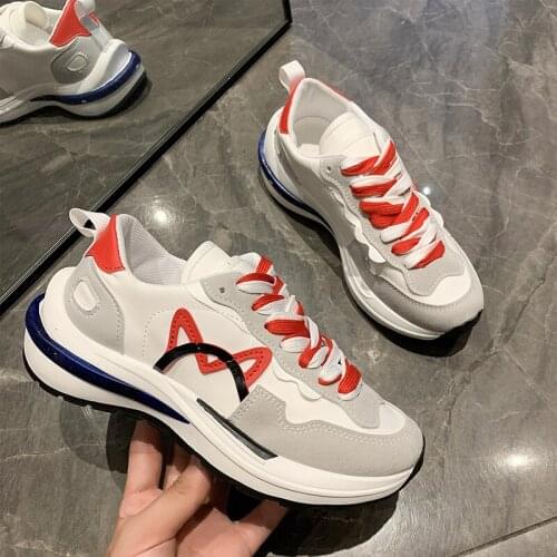 Ladies thick-soled sports shoes lace-up lightweight vulcanized shoes fashion breathable casual running shoes Zapatillas mujer