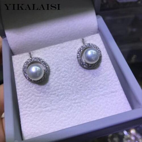 YIKALAISI 925 Sterling Silver Jewelry Pearl Earrings 2020 Fine Natural Pearl jewelry 7-8mm stud Earrings For Women wholesale