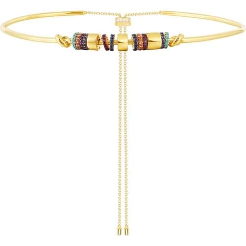 SLJELY Fashion Real 925 Sterling Silver Yellow Gold Color Multicolor Adjustable Choker Multi Circle Zirconia Necklace for Women