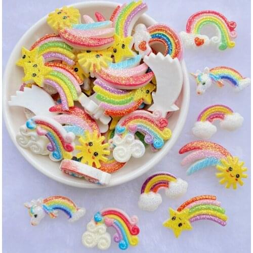 10Pcs Kawaii Cute Bright rainbow Flat back resin Cabochons Scrapbooking DIY Jewelry Craft Decoration Accessorie E61