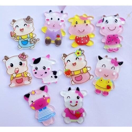 10Pcs/Lot New Acrylic Mixed Bright And Lovely Cows Flat Back Scrapbooking Hair Bow Center Embellishments DIY Accessories F2