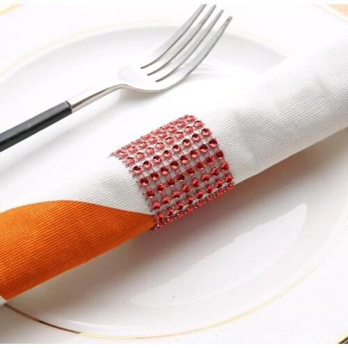 1000pcs Rhineston Napkin Rings Plastic Napkin Buckle Mesh Wrap Napkin Ring Serviette Holder Hotel Wedding Accessory Table Decora