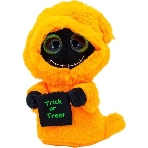 15CM New Ty Beanie Big Eyes Pea Animal Orange Ghost With Green Eyes Soft Plush Stuffed Toy Doll Child Birthday Halloween Gift