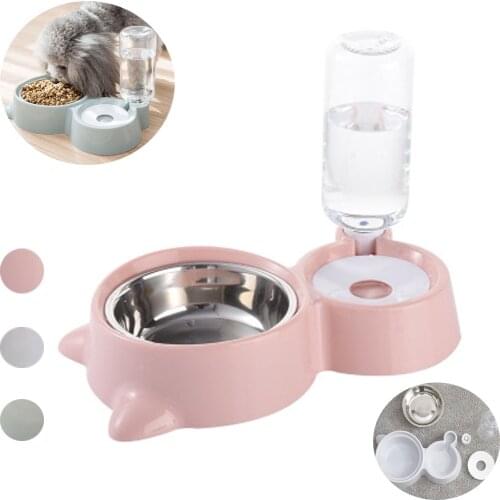 2020 Non-Slip Dog Bowl 2 In 1 PP Stainless Steel Automatic Water Dispenser Feeder Pet Dog Cat Drinker Cute Pet Food Container