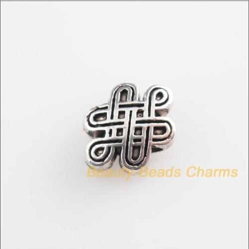 30 New Chinese Knot Charms Tibetan Silver Color Spacer Beads 7x10mm