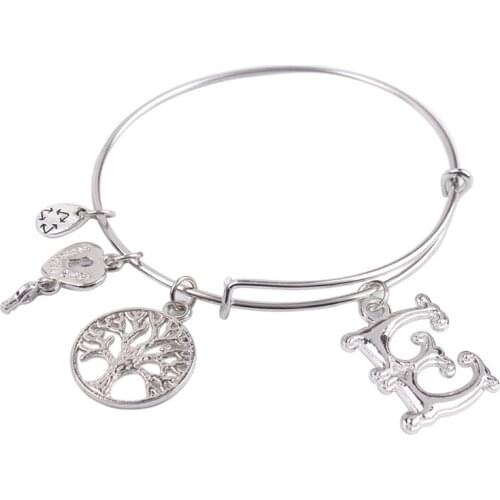 5PCS Fashion bracelet Silver Color Tone Initial E Letter Expandable Wire Bangle #91288