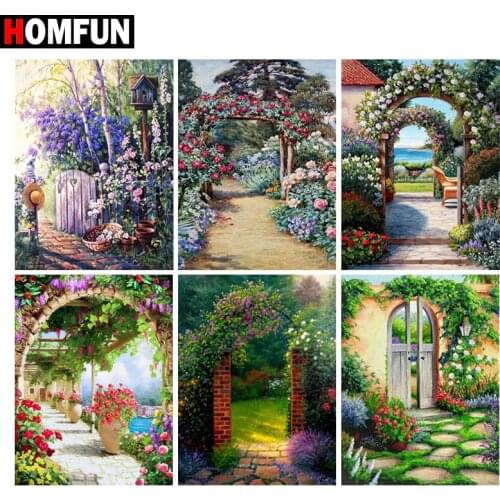HOMFUN Diamond Painting "Flower Gate Corridor" Cross Stitch Custom Photo Diamond Embroidery Square Round Drill Home Decor