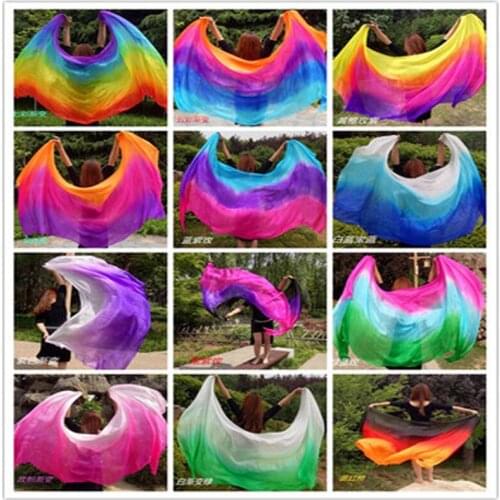 Free-Shiping 100% real Silk hand Scarf for Belly Dance nice Gradient color Stage performance Show silk Veils Shawls high quality