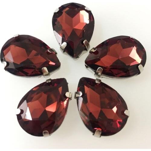 Free shipping!Wine red Waterdrop shaped Superior quality crystal glass sew on rhinestones, Silver bottom loose rhinestones