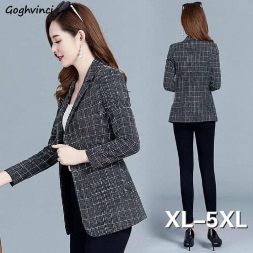 Blazers Women Spring Plaid Korean Style Single-breasted Office Ladies Loose XL-5XL Casual Elegant Fashion Womens Outwear Chic