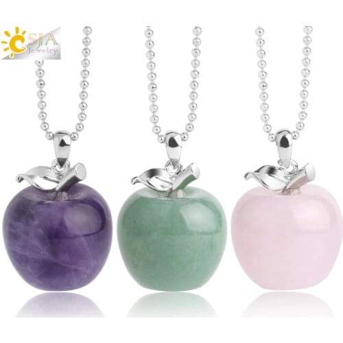 CSJA Suspension Apple Natural Stone Pendant Crystal Pendants Quartz Bead Necklaces Fashion Jewelry for Female Women Gift G046