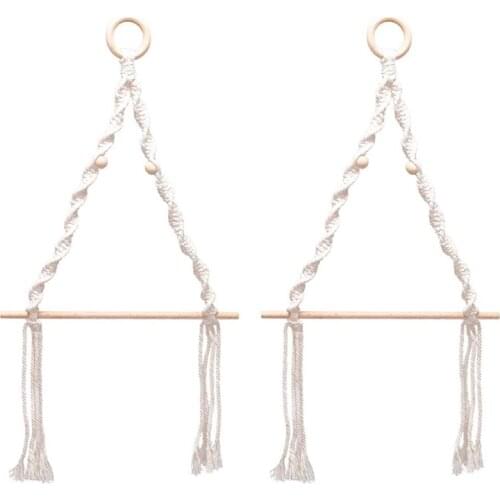 Toilet Paper Towel Wooden Holder Rope Woven Wall Hanger Rail Roll Paper Rack Fashion Bohemian Style Wall Hanger 2PCS