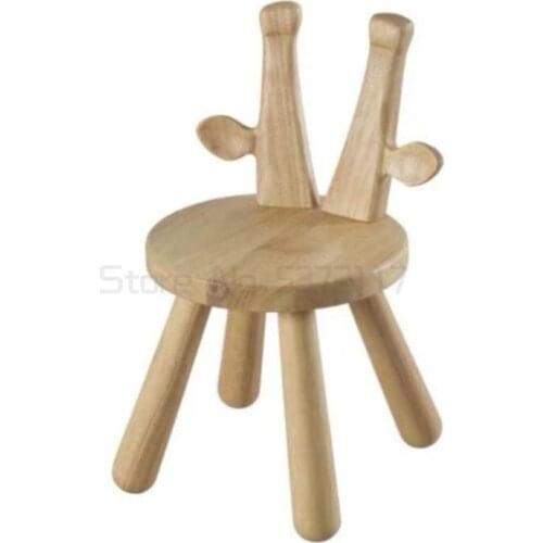 Baby Kids Cute Cartoon Children Backrest Chair Stool Ottoman Solid Pine Wood Bench With Soft Fur Cushion Sock Rabbit Deer Gift