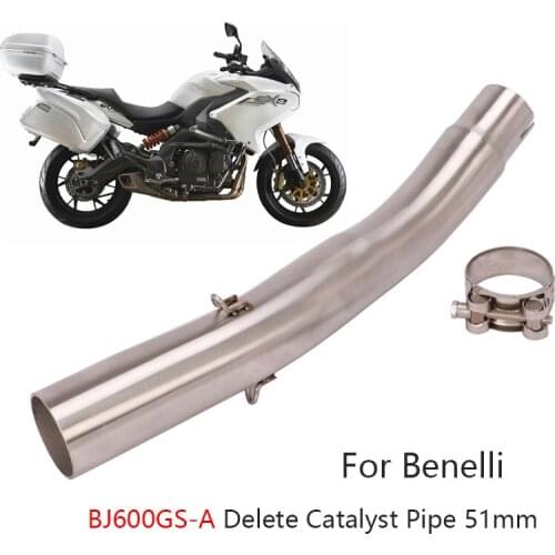 For Benelli BJ600GS-A Exhaust Pipe Motorcycle Mid Link Pipe Slip On 51mm Muffler Escape Stainless Steel Tube Delete Catalyst
