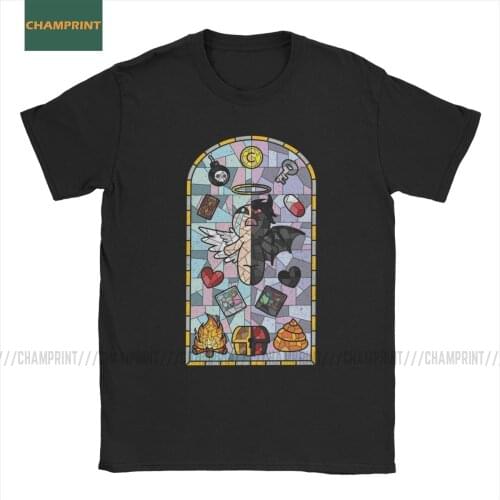 The Binding Of Isaac Cathedral Glass T-Shirts Men Afterbirth Rebirth Game Lamb Azazel Demon Cotton Tees Short Sleeve T Shirt