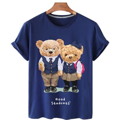2021 Summer New Couple Bear Short-sleeved T-shirt Men And Women Couple Top Cotton T-shirt Female Women Plus Size T-shirt S-xxxl