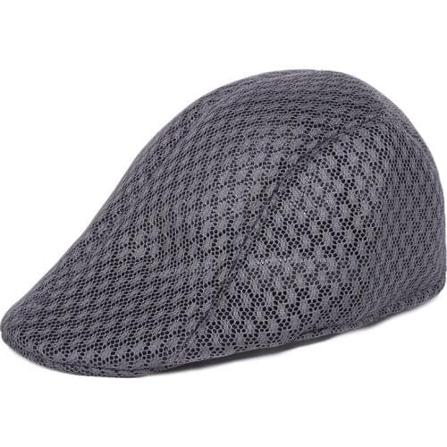 Korean Mens Mesh Flat Cap Berets Pure Color Hollowed Mesh Cap Visors Breathable Summer Sun Hats