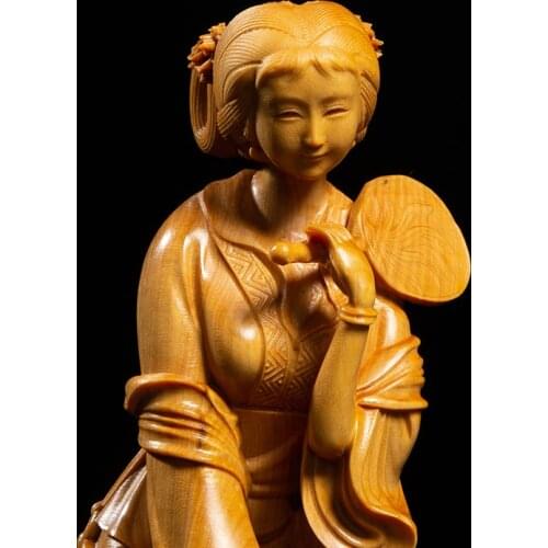 Boxwood 15cm Beauty Sculpture The Dream of The Red Chamber Baochai Wood Statue Home Decor