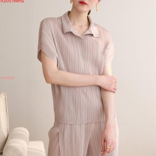 Summer Miyake Fold Miyake Bat Sleeve Fashion All-match T-shirt Pleats Oversized T Shirt One Piece Corset Top