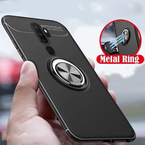 Metal Finger Ring Holder Soft Rubber Cover For OPPO Reno2 Z F Reno3 Reno4 Pro Realme C3 C11 C12 C15 5 6 Pro A9 A5 2020 A91 Case
