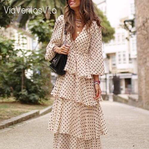 Fashion Long Sleeve Womens Za Maxi Dress Cascading Ruffles Pleated Mid-calf Dress Streetwear Zora Dress 2021 High Waist Korean