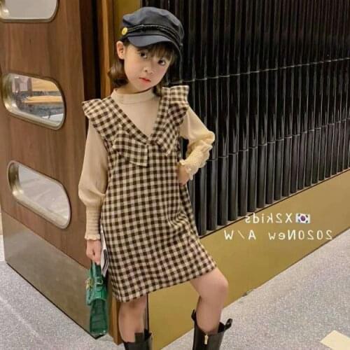 Mihkalev Baby Girls Boutique Outfits 2021 Autumn Kids Clothes Girl Clothing Set Tshirt+Plaid Dress Children Party Set Suit
