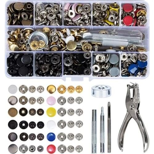 150pcs Metal Buckle Set Garment Bag Snap Button Rivet Tool Set 12 Color Buttons + Tool Set +Punching Pliers +Storage Box
