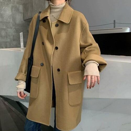 Autumn And Winter New Korean Version Fashion Double-sided Cashmere Coat Womens Mid-length Double-breasted Loose Woolen Coat