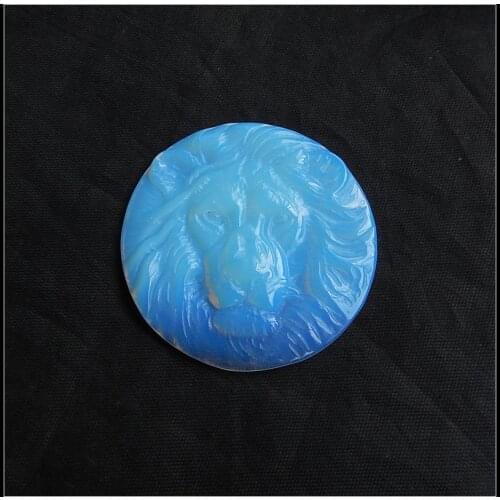 Opalite Round Shape Carving Lion Head Cabochon 47x5mm 12.4g Trendy Jewelry For Moving Accessories