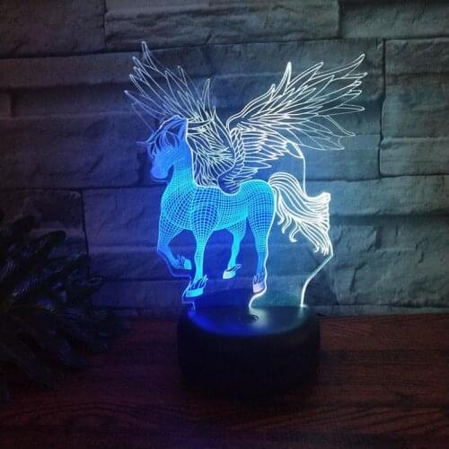 Pegasus led 3d Colorful Nightlight Creative Visual Touch Charging Christmas decorative lights Lovely cartoon childrens toys