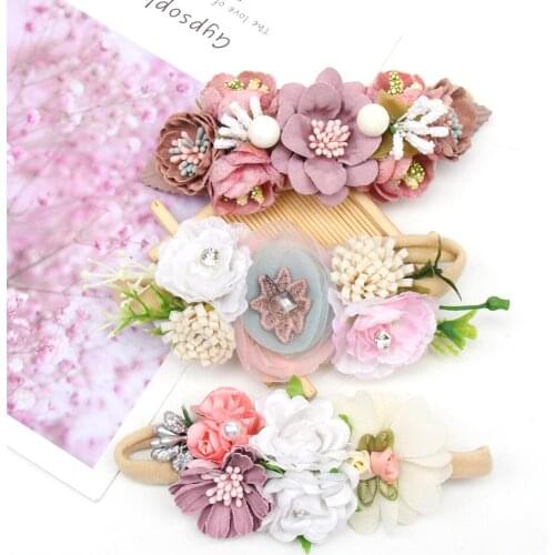 1 Pc Artificial Flowers Headband for Infants Nylon Head Bands Newborn Baby Headbands Elastic Headdress Hair Accessories