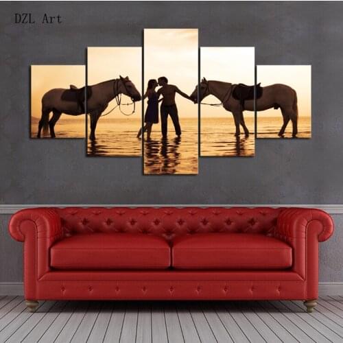 Drop shipping 5 Pieces HD Printed Horse painting on canvas