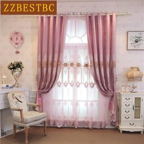 Pink Brown Purple Blue European Villa Apartment Luxury Chenille Embroidered Living Room Bedroom Kitchen Flat Window Curtains