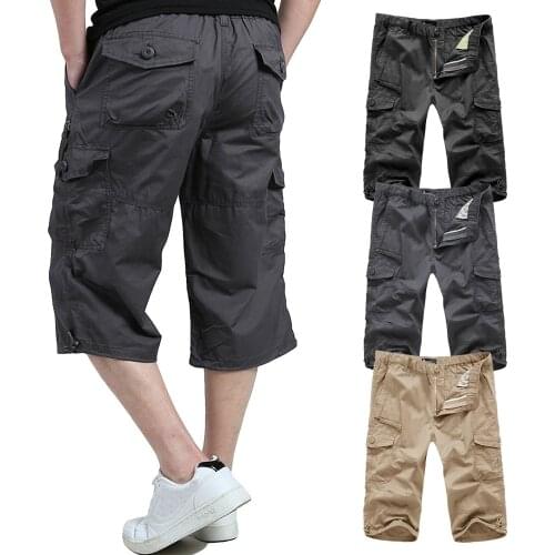 2019 Mens Military Cargo Shorts casual streetwear Loose Relaxed Cotton Tall Twill Capri Pants with Multi-Pockets Mens Shorts