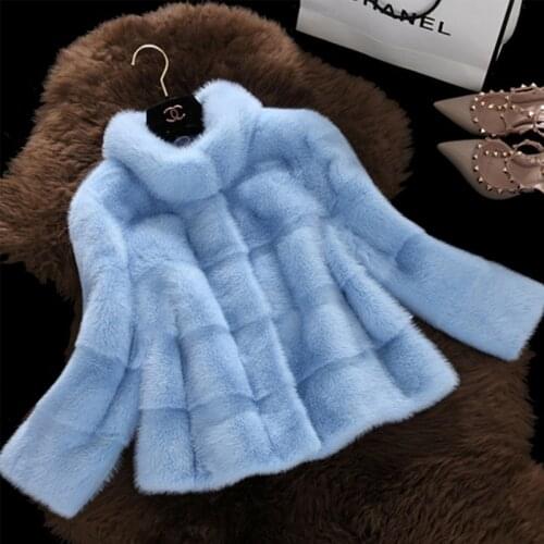 Liva girl Mink Fur Coat Stand Collar Faux Fur Jackets Women Elegant Long Sleeve Fur Coats Outerwear 2019 Winter Faux For Coat