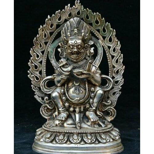 Collect Tibet Buddhism Temple Silver Vajra Mahakala Wrathful Deity Buddha Statue