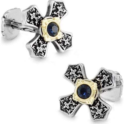 SPARTA White Gold Electroplated Celt cross Austria Crystal cufflinks mens Cuff Links + Free Shipping !!! metal buttons