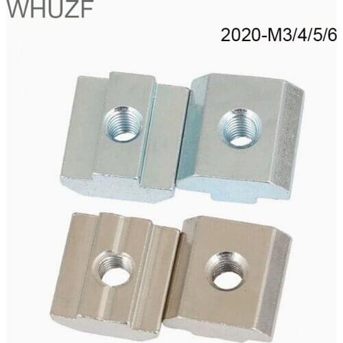 50pcs 2020S T Nut M3 M4 M5 M6 T Block Square nuts 20S T-Track Sliding Hammer Nut for Fastener Aluminum Profile 2020 Series