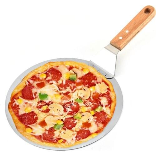 High Quality 10 Inch Kitchen Pizza Shovel Durable Stainless Steel Cake Baking Wooden Handle Round Tool